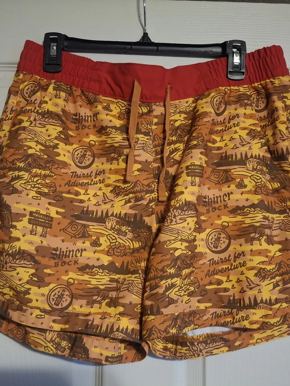 Shiner Bock Orange Adventure Print Swim Trunks